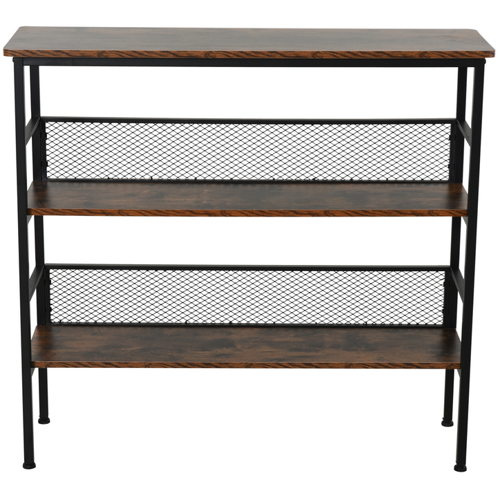 3-Tier Industrial Style Storage Display Shelf Metal Frame Adjustable Feet Back Panels Smooth Surface Home Office Stylish Black Brown - Premium  from Home Treasures - Just £79.99! Shop now at Home Treasures