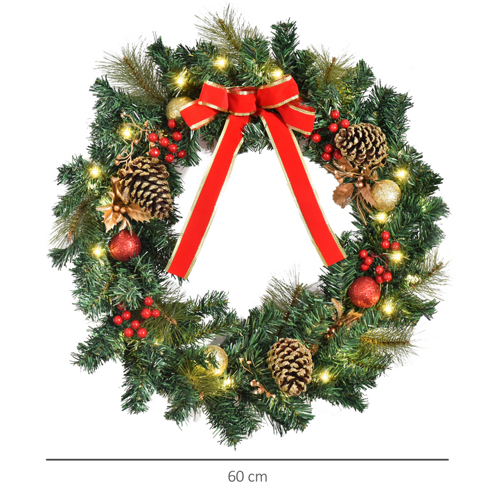 Pre-Lit Artificial Christmas Door Wreath with LED Lights, Pine Cones, & Festive Decorations - Indoor & Outdoor Use - Premium  from Home Treasures - Just £36.99! Shop now at Home Treasures