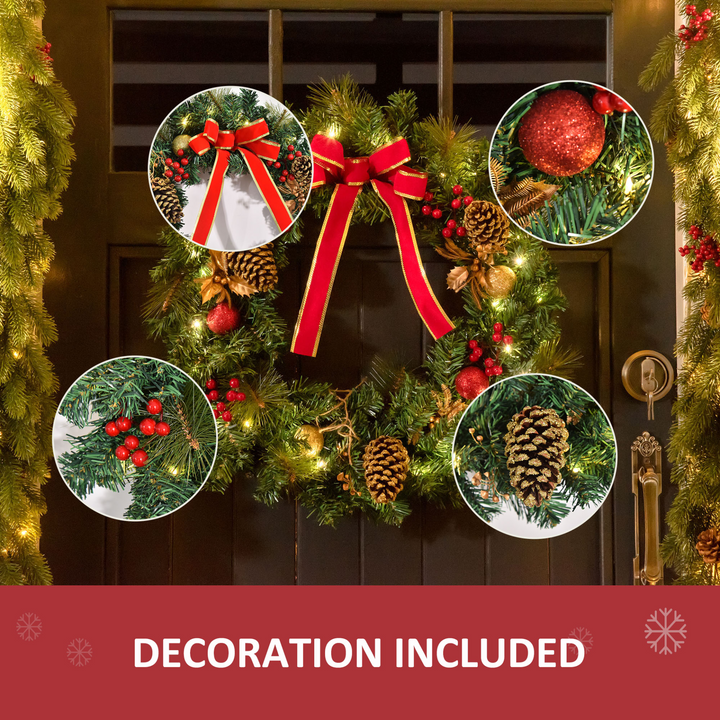 Pre-Lit Artificial Christmas Door Wreath with LED Lights, Pine Cones, & Festive Decorations - Indoor & Outdoor Use - Premium  from Home Treasures - Just £36.99! Shop now at Home Treasures