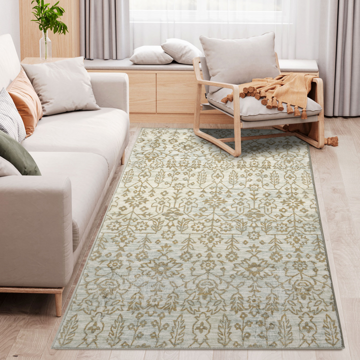 Beige Floral Pattern Area Rug - Soft Decorative Carpet for Living Room, Bedroom, Dining Room - 150 x 80cm - Premium  from Home Treasures - Just £24.99! Shop now at Home Treasures