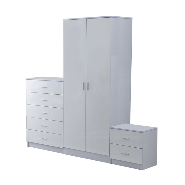 High Gloss 3 Piece Trio Bedroom Furniture Set - Modern Wardrobe, Chest of Drawers, and Night Stand - White Finish - Premium  from Home Treasures - Just £362.99! Shop now at Home Treasures