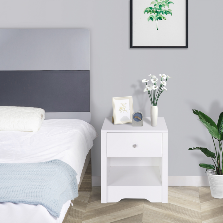 Modern Bedside Table - Elegant White Nightstand with Drawer Shelf - Ideal for Living Room & Bedroom - Premium  from Home Treasures - Just £51.99! Shop now at Home Treasures