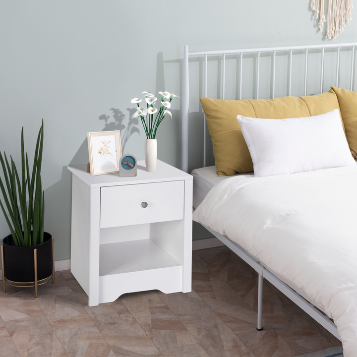 Modern Bedside Table - Elegant White Nightstand with Drawer Shelf - Ideal for Living Room & Bedroom - Premium  from Home Treasures - Just £51.99! Shop now at Home Treasures