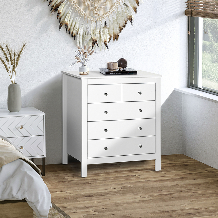 Modern 5 Drawer Chest of Drawers - White Storage Cabinet with Metal Handles and Runners for Bedroom - Premium  from Home Treasures - Just £179.99! Shop now at Home Treasures