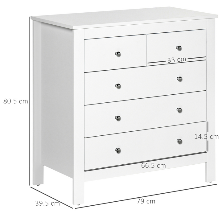 Modern 5 Drawer Chest of Drawers - White Storage Cabinet with Metal Handles and Runners for Bedroom - Premium  from Home Treasures - Just £179.99! Shop now at Home Treasures