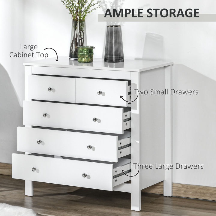 Modern 5 Drawer Chest of Drawers - White Storage Cabinet with Metal Handles and Runners for Bedroom - Premium  from Home Treasures - Just £179.99! Shop now at Home Treasures