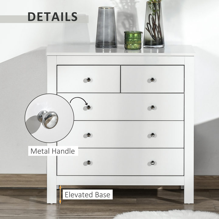 Modern 5 Drawer Chest of Drawers - White Storage Cabinet with Metal Handles and Runners for Bedroom - Premium  from Home Treasures - Just £179.99! Shop now at Home Treasures