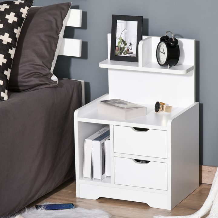 White Bedside Table with 2 Drawers and Storage Shelves - Elegant Nightstand for Bedroom & Living Room - Premium  from Home Treasures - Just £51.99! Shop now at Home Treasures