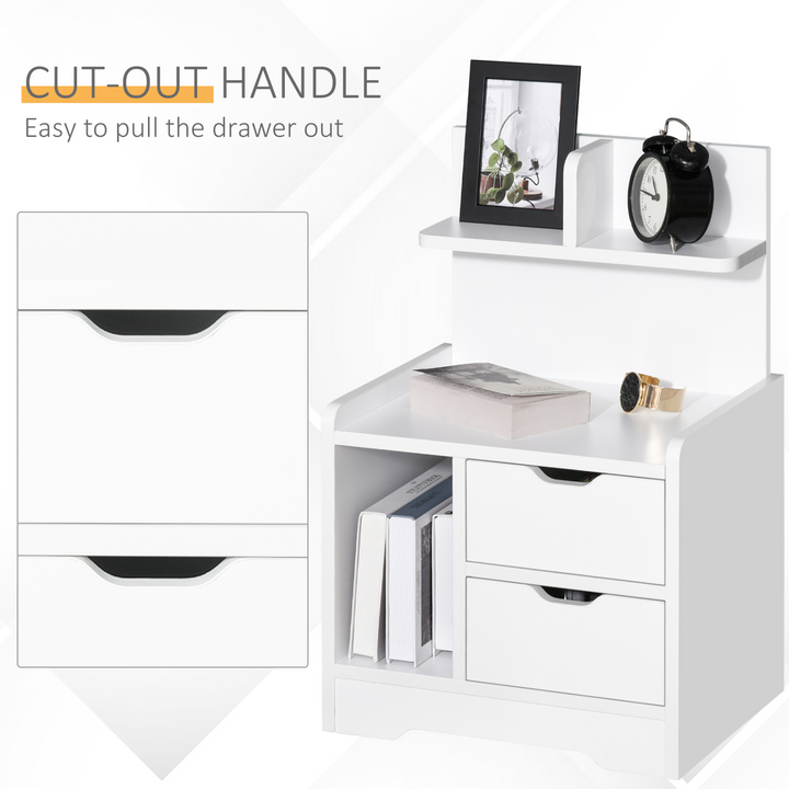 White Bedside Table with 2 Drawers and Storage Shelves - Elegant Nightstand for Bedroom & Living Room - Premium  from Home Treasures - Just £51.99! Shop now at Home Treasures