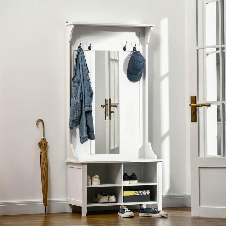 3-in-1 Hallway Furniture Set – Shoe Bench, Storage Mirror Cabinet, Coat Rack with Cubes and Hangers – Organizer Shelves - Premium  from Home Treasures - Just £136.99! Shop now at Home Treasures