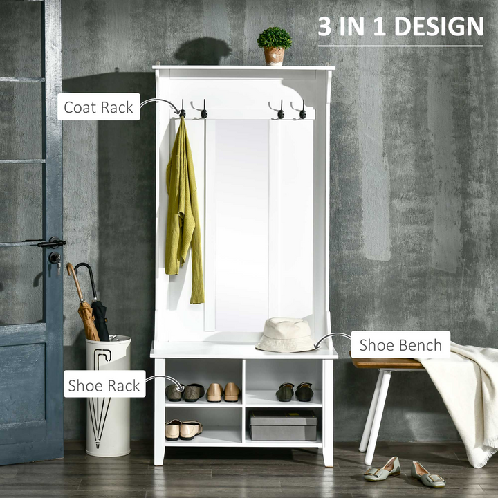 3-in-1 Hallway Furniture Set – Shoe Bench, Storage Mirror Cabinet, Coat Rack with Cubes and Hangers – Organizer Shelves - Premium  from Home Treasures - Just £136.99! Shop now at Home Treasures