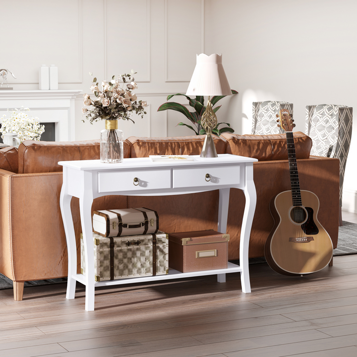 Ivory White Modern Console Table with Storage Shelves and Drawers - Perfect for Living Room, Entryway, Bedroom - Premium  from Home Treasures - Just £92.99! Shop now at Home Treasures