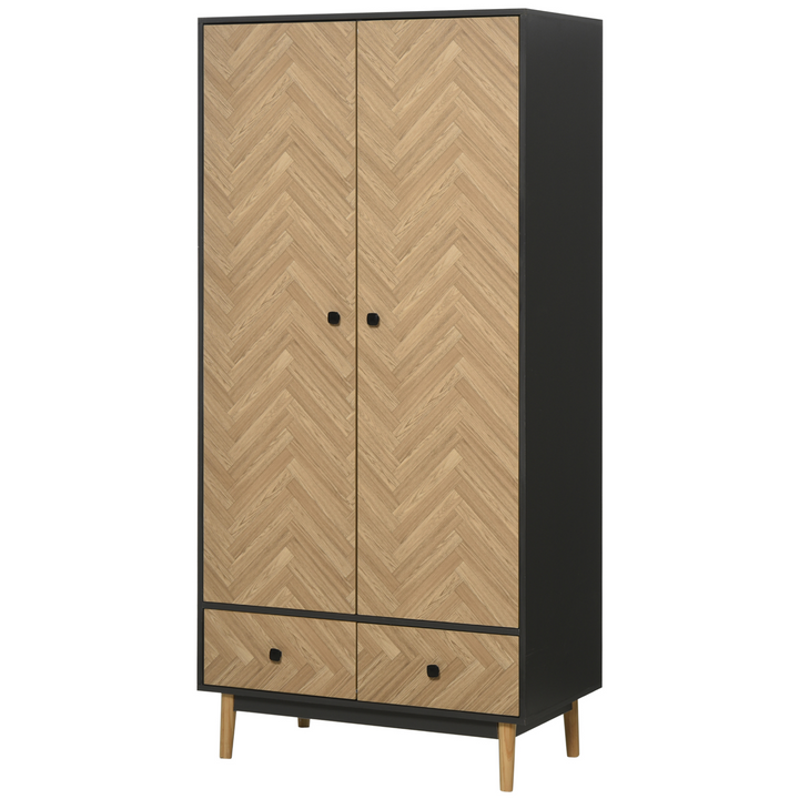 Modern Wardrobe Cabinet with Wood Grain Surface & 2 Drawers - 90x50x190cm - Premium  from Home Treasures - Just £252.99! Shop now at Home Treasures