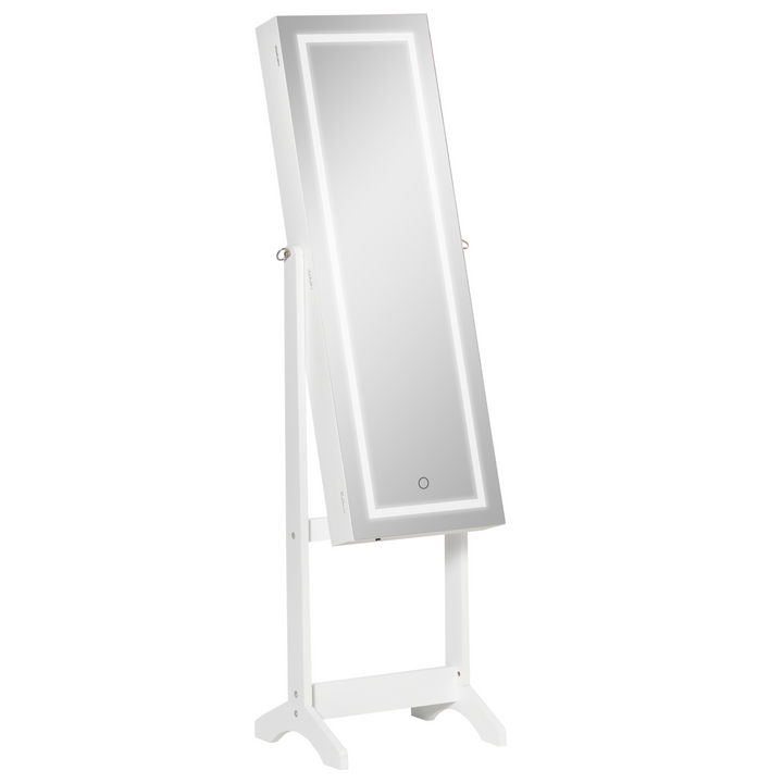 Lockable White Jewellery Cabinet with LED Light & Full-Length Mirror | Organiser for Bedroom & Dressing Room - Premium  from Home Treasures - Just £116.99! Shop now at Home Treasures