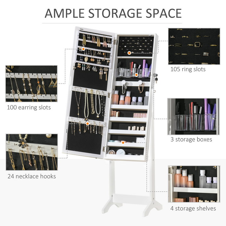 Lockable White Jewellery Cabinet with LED Light & Full-Length Mirror | Organiser for Bedroom & Dressing Room - Premium  from Home Treasures - Just £116.99! Shop now at Home Treasures