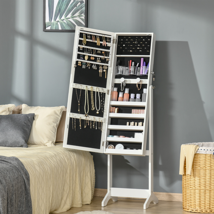 Lockable White Jewellery Cabinet with LED Light & Full-Length Mirror | Organiser for Bedroom & Dressing Room - Premium  from Home Treasures - Just £116.99! Shop now at Home Treasures