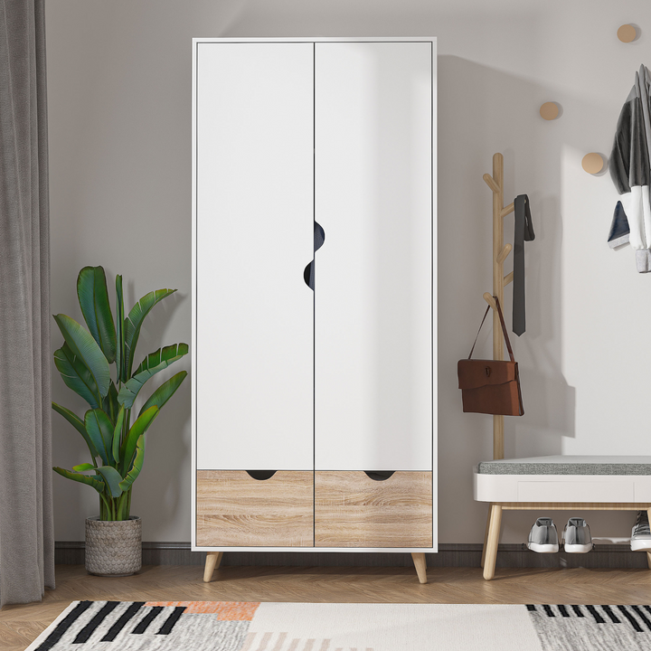 Elegant 2-Door Clothes Wardrobe with Rail, Shelf & Drawers - White Storage for Dresses, Coats & Shoes - Premium  from Home Treasures - Just £206.99! Shop now at Home Treasures