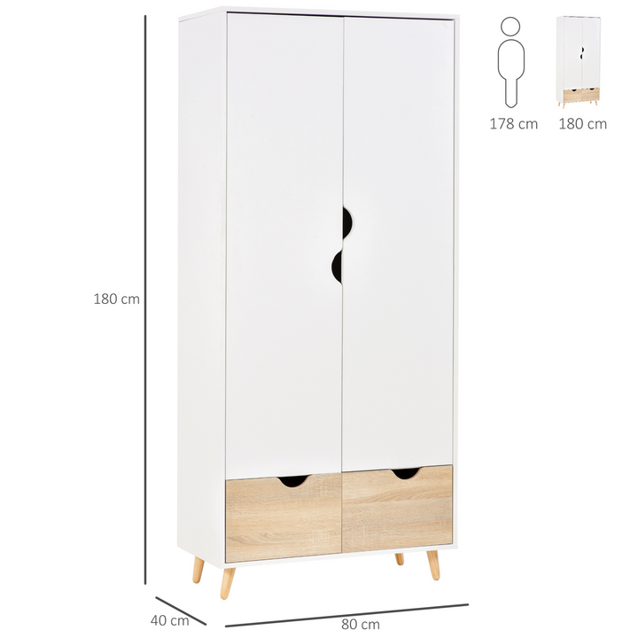 Elegant 2-Door Clothes Wardrobe with Rail, Shelf & Drawers - White Storage for Dresses, Coats & Shoes - Premium  from Home Treasures - Just £206.99! Shop now at Home Treasures