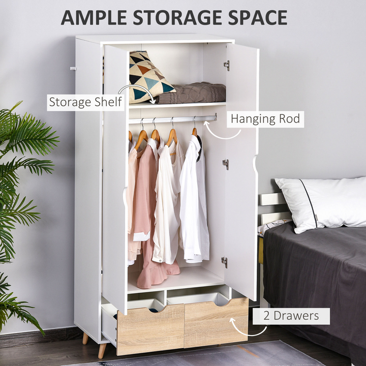 Elegant 2-Door Clothes Wardrobe with Rail, Shelf & Drawers - White Storage for Dresses, Coats & Shoes - Premium  from Home Treasures - Just £206.99! Shop now at Home Treasures