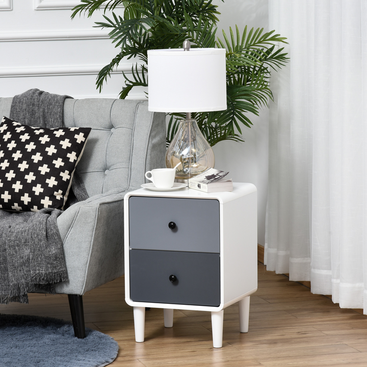 Modern Side Cabinet Nightstand with 2 Storage Drawers - Stylish Home Organizer for Bedroom & Living Room, White and Grey - Premium  from Home Treasures - Just £71.99! Shop now at Home Treasures