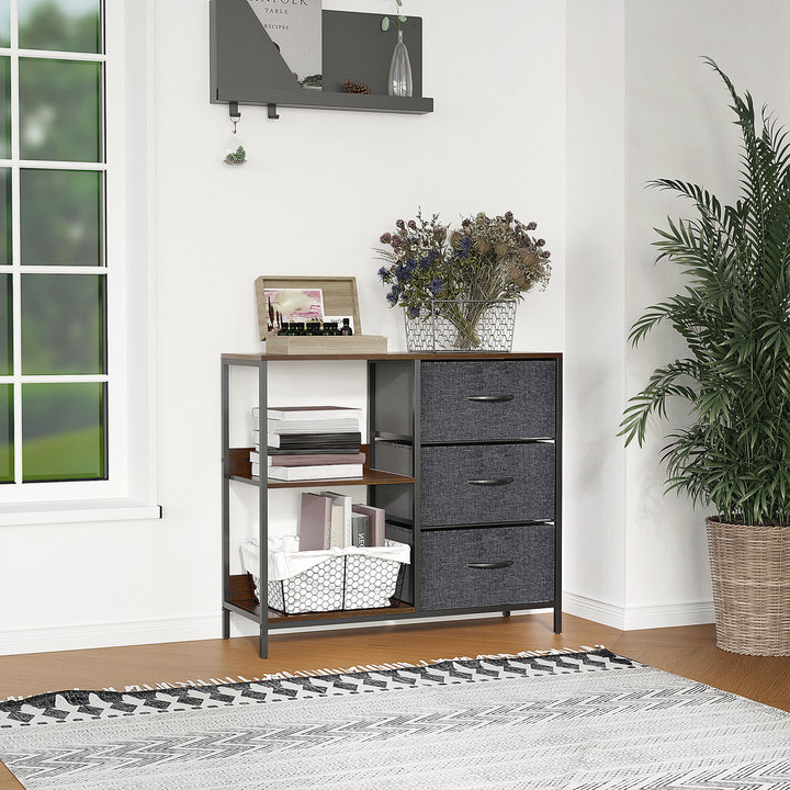 Modern Chest of Drawers Storage Dresser Cabinet with 3 Fabric Drawers & 2 Display Shelves - Black | Ideal for Living Room, Bedroom, Hallway - Premium  from Home Treasures - Just £70.99! Shop now at Home Treasures