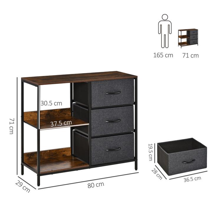 Modern Chest of Drawers Storage Dresser Cabinet with 3 Fabric Drawers & 2 Display Shelves - Black | Ideal for Living Room, Bedroom, Hallway - Premium  from Home Treasures - Just £70.99! Shop now at Home Treasures