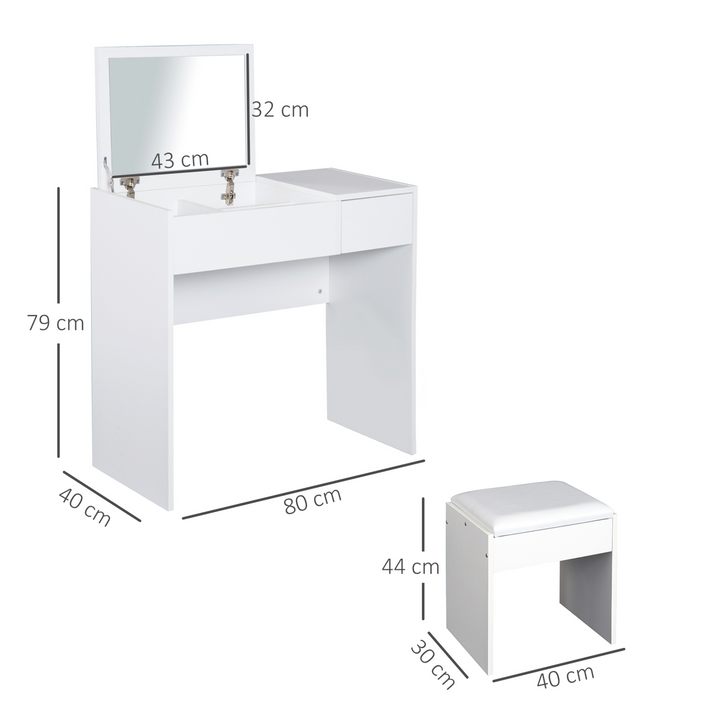 Makeup Desk with Drawer, White Vanity Table Set with Flip-up Mirror and Cushioned Stool - Modern Minimalist Design - Premium  from Home Treasures - Just £95.99! Shop now at Home Treasures