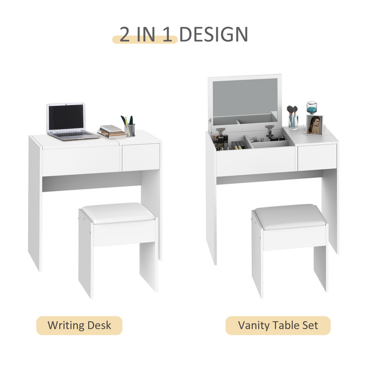 Makeup Desk with Drawer, White Vanity Table Set with Flip-up Mirror and Cushioned Stool - Modern Minimalist Design - Premium  from Home Treasures - Just £95.99! Shop now at Home Treasures