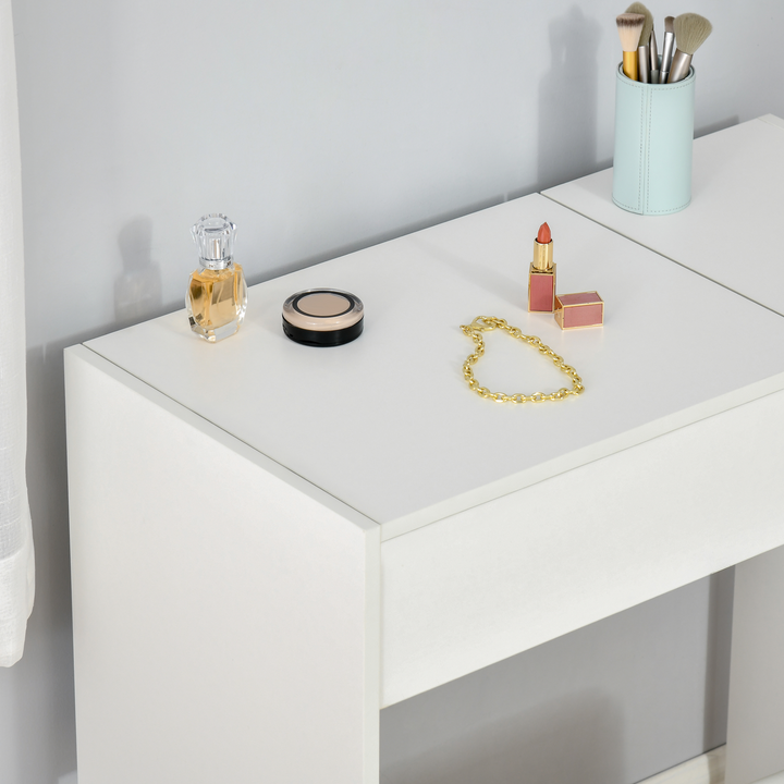 Makeup Desk with Drawer, White Vanity Table Set with Flip-up Mirror and Cushioned Stool - Modern Minimalist Design - Premium  from Home Treasures - Just £95.99! Shop now at Home Treasures