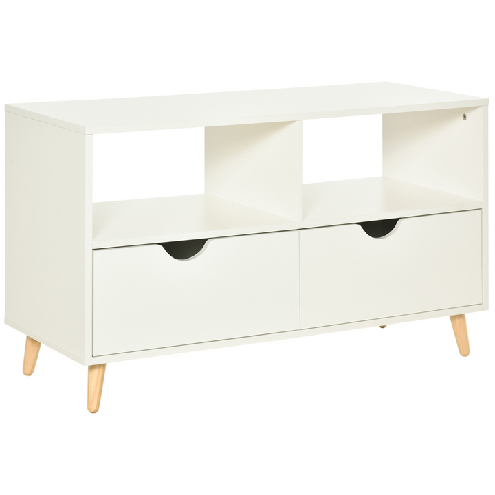 Skandi White TV Unit with Shelf & Drawers - 99x39x58cm - Stylish & Spacious Media Console - Premium  from Home Treasures - Just £76.99! Shop now at Home Treasures