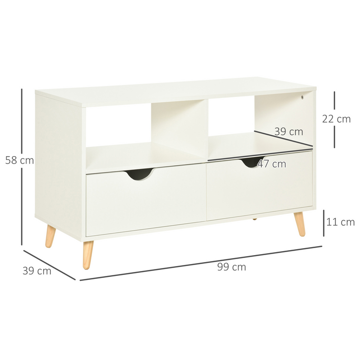 Skandi White TV Unit with Shelf & Drawers - 99x39x58cm - Stylish & Spacious Media Console - Premium  from Home Treasures - Just £76.99! Shop now at Home Treasures