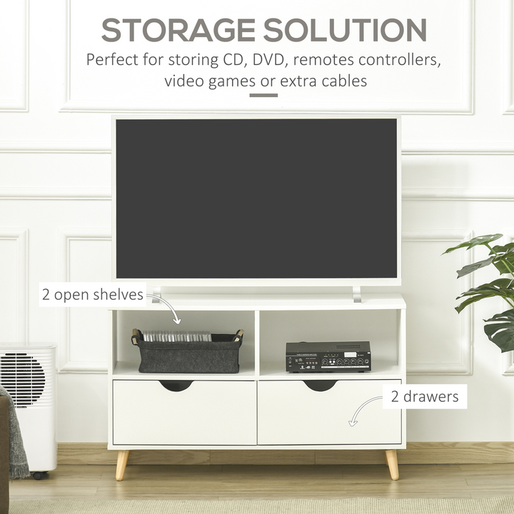 Skandi White TV Unit with Shelf & Drawers - 99x39x58cm - Stylish & Spacious Media Console - Premium  from Home Treasures - Just £76.99! Shop now at Home Treasures