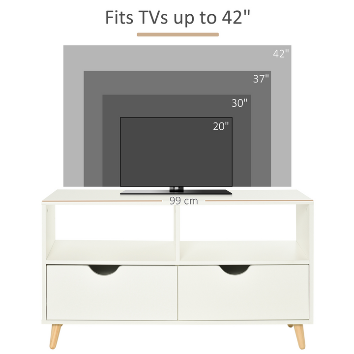 Skandi White TV Unit with Shelf & Drawers - 99x39x58cm - Stylish & Spacious Media Console - Premium  from Home Treasures - Just £76.99! Shop now at Home Treasures