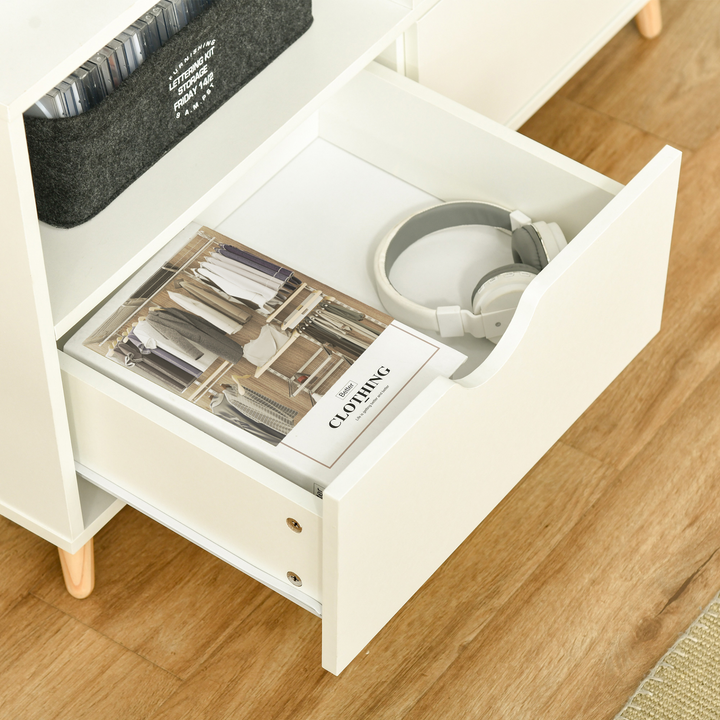 Skandi White TV Unit with Shelf & Drawers - 99x39x58cm - Stylish & Spacious Media Console - Premium  from Home Treasures - Just £76.99! Shop now at Home Treasures