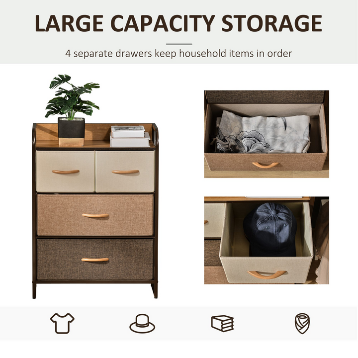 Stylish 4-Drawer Dresser with Steel Frame & Wooden Top - 3-Tier Storage Organizer Tower for Bedroom & Hallway Closets - Premium  from Home Treasures - Just £72.99! Shop now at Home Treasures