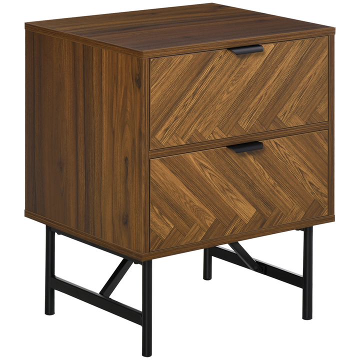 Walnut Brown Bedside Table with Two Drawers, Stylish Side Cabinet Storage Unit with Metal Handles - Premium  from Home Treasures - Just £77.99! Shop now at Home Treasures