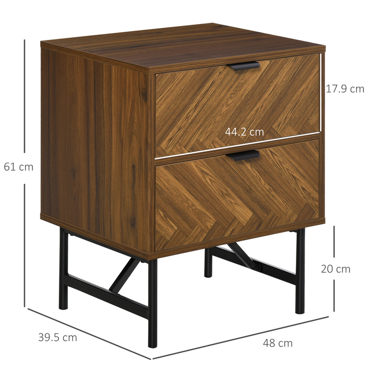 Walnut Brown Bedside Table with Two Drawers, Stylish Side Cabinet Storage Unit with Metal Handles - Premium  from Home Treasures - Just £77.99! Shop now at Home Treasures