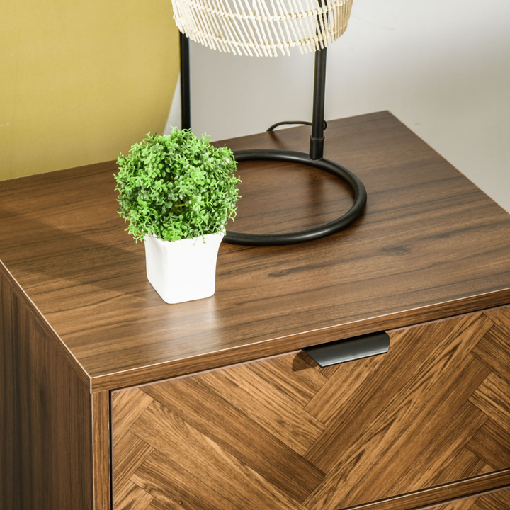 Walnut Brown Bedside Table with Two Drawers, Stylish Side Cabinet Storage Unit with Metal Handles - Premium  from Home Treasures - Just £77.99! Shop now at Home Treasures