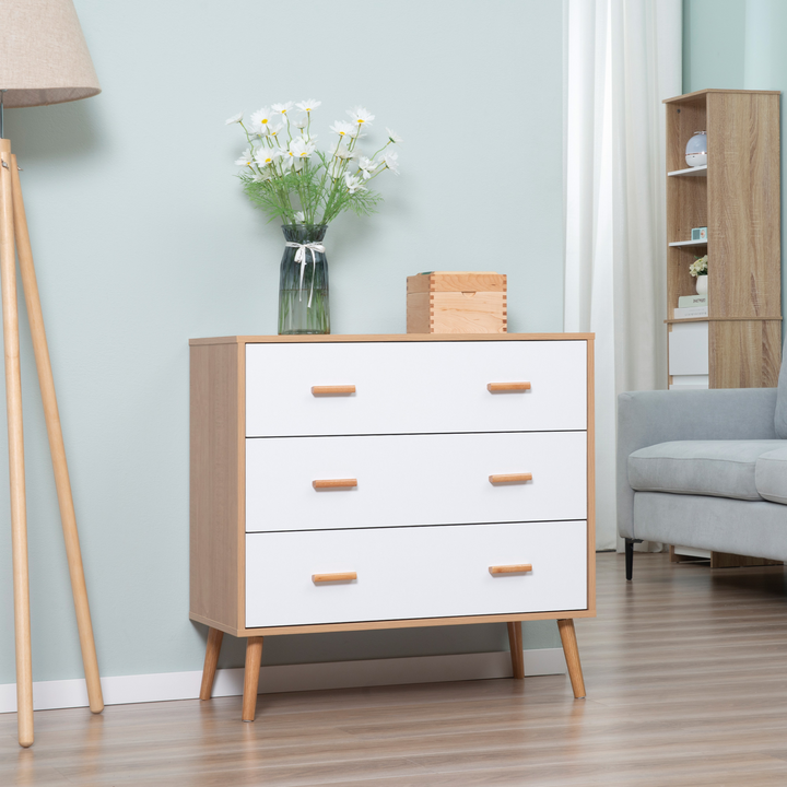 Stylish Chest of Drawers with 3 Drawers - Bedroom Cabinet & Storage Organizer, White and Natural - Premium  from Home Treasures - Just £99.99! Shop now at Home Treasures