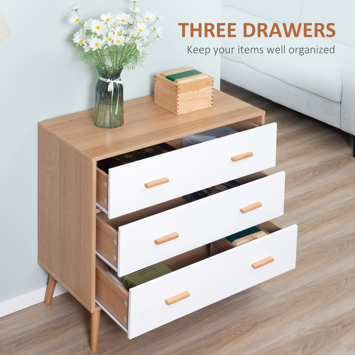 Stylish Chest of Drawers with 3 Drawers - Bedroom Cabinet & Storage Organizer, White and Natural - Premium  from Home Treasures - Just £99.99! Shop now at Home Treasures