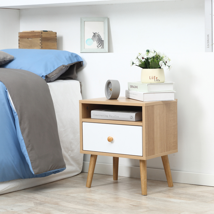 Modern Natural Bedside Table with Drawer and Shelf - Stylish Nightstand - Premium  from Home Treasures - Just £50.99! Shop now at Home Treasures