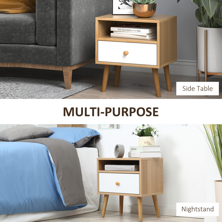 Modern Natural Bedside Table with Drawer and Shelf - Stylish Nightstand - Premium  from Home Treasures - Just £50.99! Shop now at Home Treasures