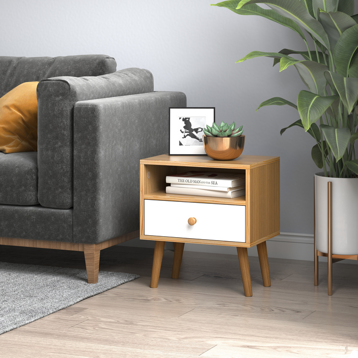 Modern Natural Bedside Table with Drawer and Shelf - Stylish Nightstand - Premium  from Home Treasures - Just £50.99! Shop now at Home Treasures