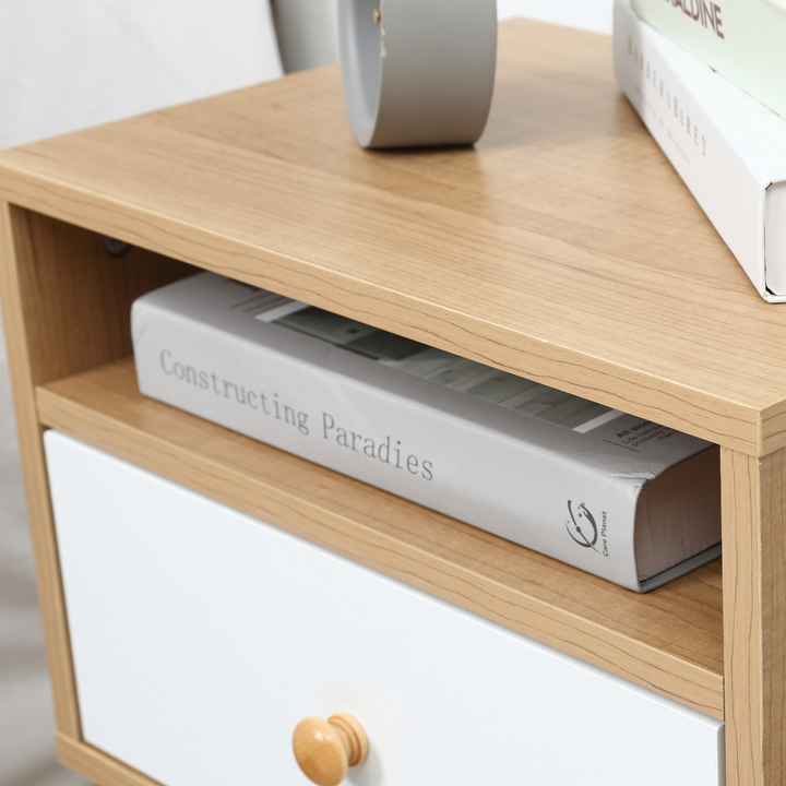 Modern Natural Bedside Table with Drawer and Shelf - Stylish Nightstand - Premium  from Home Treasures - Just £50.99! Shop now at Home Treasures