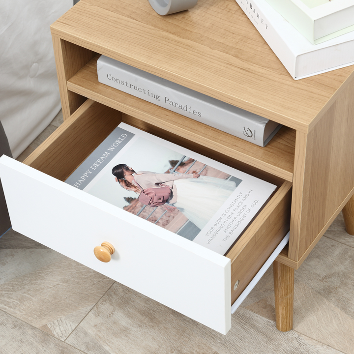 Modern Natural Bedside Table with Drawer and Shelf - Stylish Nightstand - Premium  from Home Treasures - Just £50.99! Shop now at Home Treasures