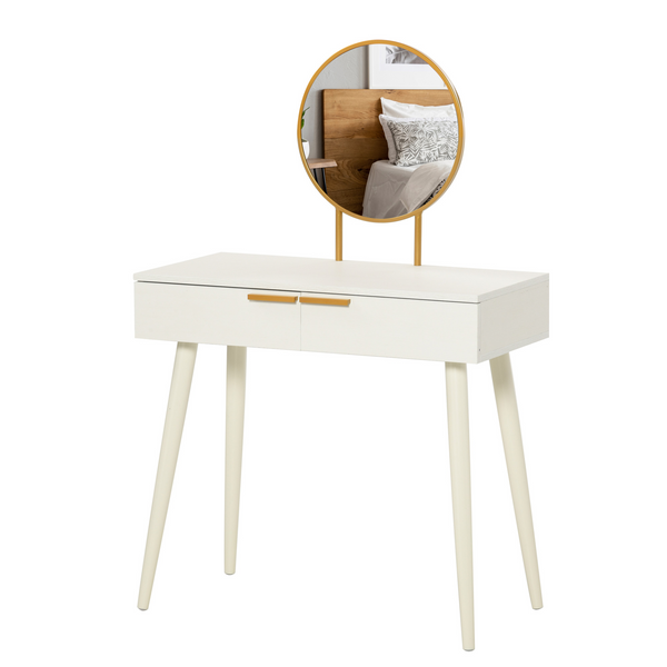 Modern White Dressing Table with Round Mirror and 2 Drawers - Elegant Makeup Vanity for Bedroom & Living Room - Premium  from Home Treasures - Just £97.99! Shop now at Home Treasures