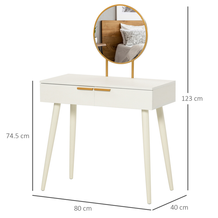 Modern White Dressing Table with Round Mirror and 2 Drawers - Elegant Makeup Vanity for Bedroom & Living Room - Premium  from Home Treasures - Just £97.99! Shop now at Home Treasures