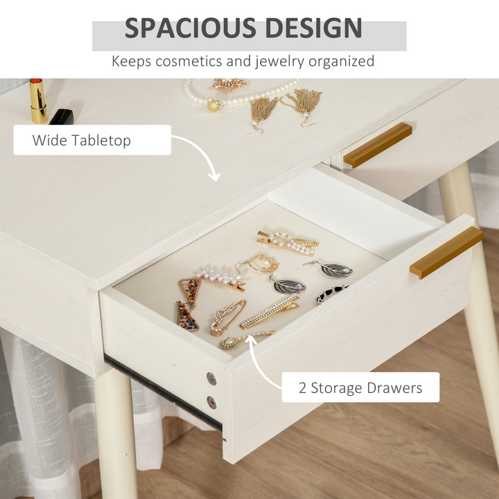 Modern White Dressing Table with Round Mirror and 2 Drawers - Elegant Makeup Vanity for Bedroom & Living Room - Premium  from Home Treasures - Just £97.99! Shop now at Home Treasures