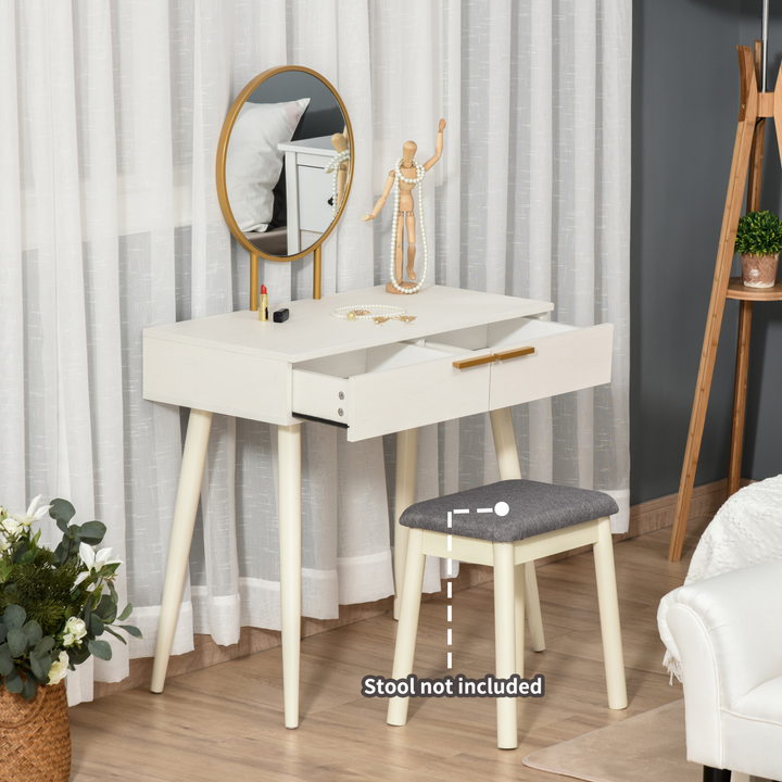 Modern White Dressing Table with Round Mirror and 2 Drawers - Elegant Makeup Vanity for Bedroom & Living Room - Premium  from Home Treasures - Just £97.99! Shop now at Home Treasures