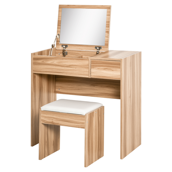 Wood Grain Dressing Table Set with Flip-up Mirror, Cushioned Stool, and Storage Drawer - Premium  from Home Treasures - Just £97.99! Shop now at Home Treasures